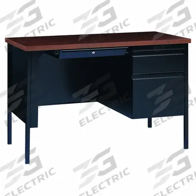 HIRSH Office Desk: Particle Board, Black Matrix/Walnut, 1 Pedestals, 2 Drawers - Pedestal Desks