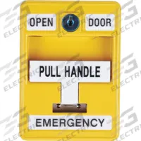 DORTRONICS Emergency Door Release: 5 in Ht, 1 in Dp, 2 5/8 in Wd, Yellow, Yellow – Metal, Yellow (MPN 6510/YL-S35). Key specifications — Color: Yellow; Product Type: Emergency Door Release; Operation Type: Hand Pull; ADA Compliant: No; Brand: DORTRONICS.