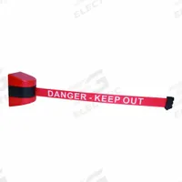 APPROVED VENDOR Wall Mounted Retractable Belt Barrier: Magnet, 30 ft Belt Lg, Danger Messaging, Red (MPN 828LJ7). Key specifications — attr981520: Red; attr981527: Black/Red; attr193646: APPROVED VENDOR; attr981511: Red.