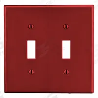 HUBBELL Wall Plate: Toggle, 2 Gang, Red, Std Size (MPN P2R). Key specifications — Brand: HUBBELL; Material: Polycarbonate.