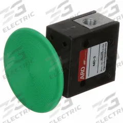 ARO Manual Air Control Valve: 460, Two-Way / Two-Position, Button, Green, 7.5 scfm Flow Rate - Max (MPN 460-3). Key specifications — attr1092903: Green; attr1086905: Spring Return; attr1086907: 460; attr1086914: Normally Closed; attr1086904: Manual Air Control Valve; attr1086871: 460-3.