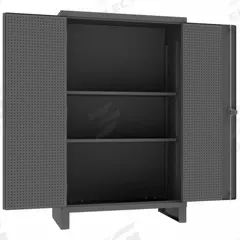 DURHAM MFG Pegboard Cabinet: 48 in x 24 in x 78 in, Swing Handle & Padlock Hasp, 12 ga Panel Thick (MPN HDCP244878-2S95). Key specifications — Cabinet Color: Gray; Method of Construction: Welded; Base Type: Legs; Assembled: Assembled; Mobility: Stationary; Adjustable Shelves: Adjustable; Cabinet Finish: Powder Coated; Cabinet Material: Steel.