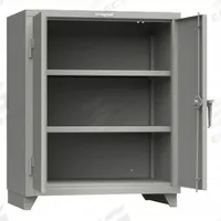 STRONG HOLD Storage Cabinet: 36 in x 24 in x 45 in, Swing Handle & Padlock Hasp, 14 ga Panel Thick (MPN 33.6-242-L). Key specifications — attr62698: Medium Gray; attr62736: Welded; attr87895: Legs; attr62693: Assembled; attr62694: (2) Adjustable; attr62695: Painted; attr62696: Steel; attr62689: STRONG HOLD.