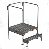 APPROVED VENDOR Work Platform: 1.8 ft Platform Ht - Max, 34.6 in x 39 in, Steel (MPN CW2-21-2-3). Key specifications — Folding: Not Foldable; Mobility: Stationary; Use Location: Indoor; Brand: APPROVED VENDOR; Color: Gray; Exit Direction: Forward; Height Adjustability: Adjustable Height; Includes Handrails: Handrails Included.