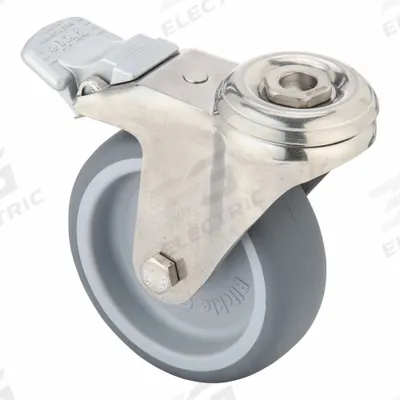 APPROVED VENDOR Bolt-Hole Caster: Swivel, Total Lock, Rubber, 3 7/8 in Wheel Dia. - Corrosion-Resistant Bolt-Hole Casters