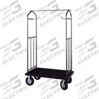 HOSPITALITY 1 SOURCE Bellman Cart: 1 in Frame Dia, 43 in Overall Lg, 25 in Overall Dp, Gray (MPN XDBCBP-6). Key specifications — attr1036728: HOSPITALITY 1 SOURCE; attr1036739: Brass Plated; attr1036747: Bellman Cart.