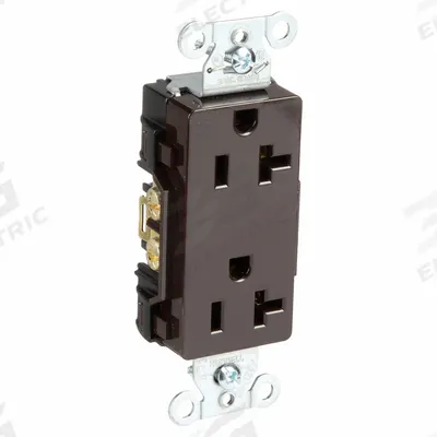 HUBBELL Receptacle: Decorator Duplex, 5-20, Brown, 125V AC, 20 A, 2 Pole / 3 Wire (MPN DR20) - General Purpose Receptacles