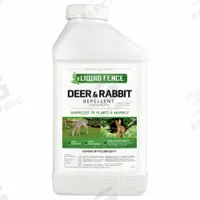 LIQUID FENCE Deer and Rabbit Repellent: Targets Deer/Rabbits, 5,000 sq ft Coverage Area, Liquid Form (MPN HG-71106). Key specifications — Brand: LIQUID FENCE; Targeted Animals: Rabbits; Form: Liquid.