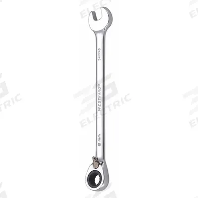 WESTWARD Combination Wrench: Alloy Steel, Chrome, 8 mm Head Size, 5 1/2 in Overall Lg - Metric 12-Point Ratcheting Combination Wrenches