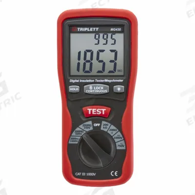 TRIPLETT Insulation Tester: 0 ohm to 2,000 megaohm, CAT III 1000V, IP54, Digital - Megohmmeters for Harsh Environments