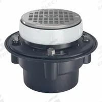 ZURN Floor Drain: 8 1/4 in Overall Dia, 6 in Grate Size, 4 in Nominal Pipe Size, Solvent Weld, ABS (MPN EZ1-AB4-R6). Key specifications — Color: Bronze; Connection Type: Solvent Weld; Brand: ZURN; Includes: Rough In Adapter Assembly.