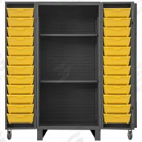 DURHAM MFG Bin Cabinet: 36 in x 36 in 78 in, 2 Shelves, 36 Bins, Yellow, Deep Box, 12 ga Panel, Gray (MPN HDC36-24DC24TB2S95). Key specifications — Bin Color: Yellow; Bin HxWxD: (12) 8 in x 15 in x 7 in; Assembled: Assembled; Cabinet Style: Shelf and Bin; Brand: DURHAM MFG; Cabinet Color: Gray; Cabinet Finish: Powder Coated; Cabinet Material: Steel.