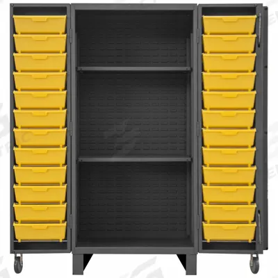 DURHAM MFG Bin Cabinet: 36 in x 36 in 78 in, 2 Shelves, 36 Bins, Yellow, Deep Box - Standard Bin Cabinets with Shelves