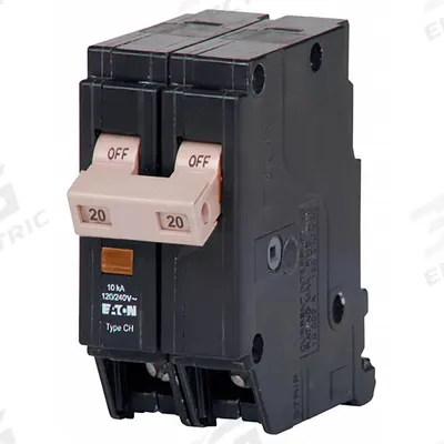 EATON Circuit Breaker: 20 A, 120/240V AC, Single Phase, 10kA at 120/240V AC - CH Series
