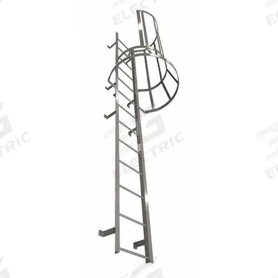 COTTERMAN Fixed Ladder with Safety Cage: 23 ft Overall Ht, 26 in Overall Wd, Steel - Safety Cage Fixed Ladders