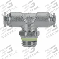 AIGNEP USA Push-Fit Tee Fitting: 10 mm OD x 10 mm OD x 3/8 in Pipe Size, Stainless Steel, Silver (MPN 60215-10-3/8). Key specifications — Brand: AIGNEP USA.