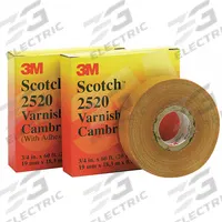 3M Electrical Tape: 2 in Wd, 36 yd Lg, 8 mil Thick, Varnished Cotton Cloth, Rubber, Indoor, 16 PK (MPN 2520-2X36YD). Key specifications — Series: 2520.