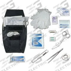 EMI Quick Aid First Aid kit: 6 1/4 in L x 5 in W x 2 in H, Material Cordura Nylon, Disposable, Black (MPN 453). Key specifications — Brand: EMI; Color: Black; Includes: (2) Sting Swabs; Disposability: Disposable; Product Type: Quick Aid First Aid kit; Material: Cordura Nylon.