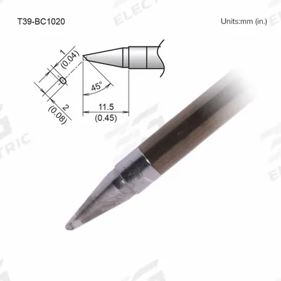 HAKKO Soldering Tip: T39 Series, Bevel, 2 mm W - T39 Series Soldering Tips