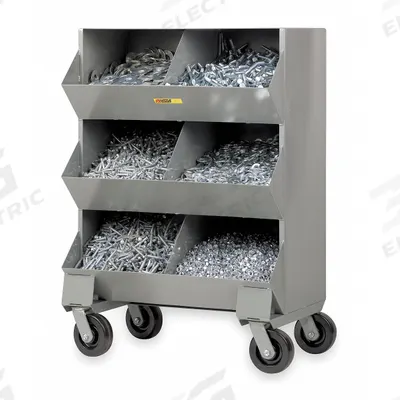 LITTLE GIANT Mobile Bin Cart: 32 in x 20 in x 45 1/2 in, Caster, 6 Compartments - Mobile Stacking Bin Units