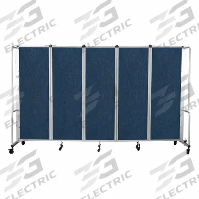 NATIONAL PUBLIC SEATING Room Divider: 5 Panels, Translucent, Blue Panel, 6 ft Overall Ht - Plastic Portable Room Dividers