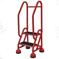 COTTERMAN Rolling Ladder: 1.5 ft Platform Ht, Partially Assembled, Steel, Wt-Actuated Auto-Lock (MPN ST-221 A2 C6 P5). Key specifications — Includes Handrails: Handrails Included; Material: Steel; Brand: COTTERMAN; Color: Red.