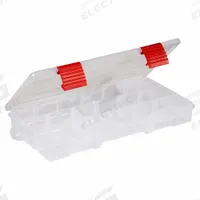 PLANO MOLDING Compartment Box: 9 1/8 in x 5 in x 1 1/4 in, Clear, 9 Compartments, 4 Adj Dividers (MPN PLASV350). Key specifications — Color: Clear; Brand: PLANO MOLDING; Material: Plastic.