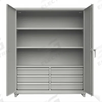 STRONG HOLD Storage Cabinet: 60 in x 24 in x 75 in, Swing Handle & Padlock Hasp - Industrial Shelf Cabinets with Drawers