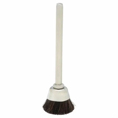WEILER Miniature Cup Brush: Crimped Horse Hair, 9/16 in Brush Dia, 1/8 in Shank - Buffing & Polishing Brushes for All Metals