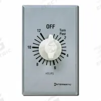 INTERMATIC Spring-Wound Timer: 12 hr Max, SPDT, 277V AC, Wall Plate Included, Silver (MPN FF312H). Key specifications — Brand: INTERMATIC; Includes Hold: No Hold Included.