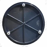 BUSHMAN Rain Barrel Cover Plate: Black, 6 in Overall Ht, Plastic, Rain Barrel Cover Plate, 6 in (MPN 64318). Key specifications — Product Type: Rain Barrel Cover Plate; Brand: BUSHMAN; Material: Plastic; Color: Black.