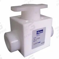 PARKER Manual Two-Way Ball Valve: 1/4 in, PTFE, Straight Valve Body, FNPT x FNPT, One-Piece, Tee (MPN MV-6-1414-0). Key specifications — Brand: PARKER; Handle: Tee.