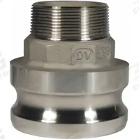 Cam and Groove Adapter: 4 in Coupling Size, 3 in -8 Thread Size, 4 57/64 in Overall Lg, MNPT (MPN 4030-F-SS). Key specifications — Thread Size: 3 in -8; Fitting Type: MNPT; Includes Locking Arm: No; Body Material: 316 Stainless Steel; Brand: DIXON VALVE & COUPLING.