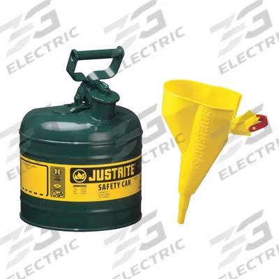 JUSTRITE Type I Safety Can: For Use With Oil, 2 gal Capacity, Includes Funnel - Oil Safety Cans