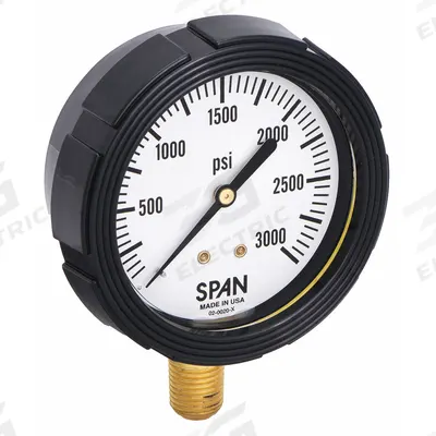 SPAN Pressure Gauge with Internal Seal: 0 psi to 3,000 psi, LFS-210, 2 1/2 in Dial - Dial Pressure Gauges with Freeze- & Clog-Resistant Internal Seal