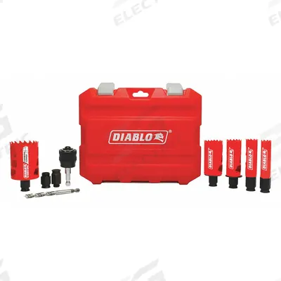 DIABLO Hole Saw Set: 9 Pieces, 2 3/8 in Max. Cutting Dp, Bi-Metal - Multi-Material-Cutting Hole Saw Kits