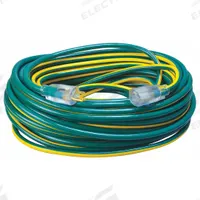 SOUTHWIRE Extension Cord: Outdoor Use, 100 ft Lg, Outlet, 5-15P, 12/3, SJTW, Green/Yellow, 125V AC (MPN 2549SW0052). Key specifications — Brand: SOUTHWIRE; Temperature Rating: -40° to 140°F; NEMA Plug Configuration: 5-15P.