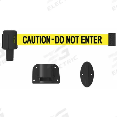 BANNER STAKES Retractable Belt Barrier: Anchors/Screws, 15 ft Belt Lg, Caution Messaging - Wall-Mount Retractable Belt Barriers