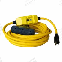 SOUTHWIRE GFCI: Manual Reset, 25 ft Lg, 12/3, 5-15P Plug, 15 A Current, 120V AC, 5-15R, Yellow, SJTW (MPN 26020147-2). Key specifications — NEMA Plug Configuration: 5-15P; NEMA Receptacle Configuration: 5-15R; Brand: SOUTHWIRE; Voltage: 120V AC.