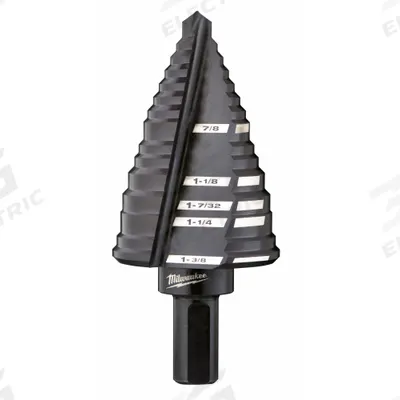 MILWAUKEE Step Drill Bit: 7/8" to 1-3/8", Black Oxide HSS - High-Speed Steel Step Drill Bits