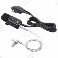 ICOM Earphone Microphone: Fits Icom, For F200/ID50A/ID52A/IP501H Series, 3.5 mm Jack, 38 in Cord (MPN HM153LS). Key specifications — Compatible Radio Series: F200; Color: Black; Radio Connector Type: 2-Pin Slim L Type Plug; Brand: ICOM; Manufacturer Part Number: HM153LS; Push To Talk: Yes.
