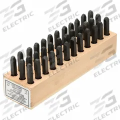 YOUNG BROS. STAMP WORKS Hand Stamp Kit: 0 thru 9 (6 doubles as 9)/Ampersand (&)/A thru Z, Steel (MPN 01363). Key specifications — Material: Steel; Brand: YOUNG BROS. STAMP WORKS; Characters Included: Ampersand (&).