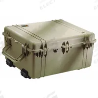 PELICAN Protective Case: 25 1/8 in x 30 1/8 in x 15 3/8 in Inside, No Foam, Green, 4 Wheels, IP67 (MPN 1690-001-130). Key specifications — Handle Style: Folding; Brand: PELICAN; Case Closure Type: Double Throw.