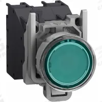 SCHNEIDER ELECTRIC Illuminated Push Button: 22 mm, Metallic, Flush Profile, 1NO (MPN XB4BP383BM5GEX). Key specifications — Manufacturer Part Number: XB4BP383BM5GEX; Product Type: Push Button Operators; Series: XB4; Brand: SCHNEIDER; AC Contact Rating: 6 A @ 120 V; Action: Momentary; DC Contact Rating: 0.55 A @ 125 V; Operator Illumination: Illuminated.