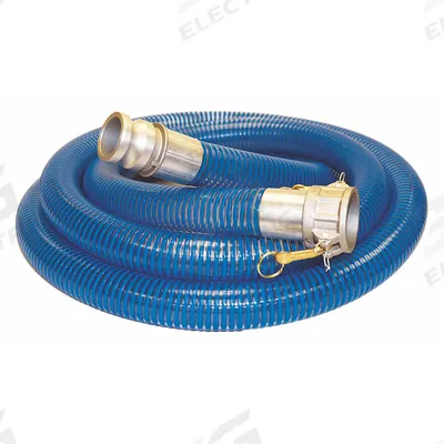 KURIYAMA Water Suction and Discharge Hose: 4 in Hose Inside Dia., 55 psi, Blue/Clear - PVC Water Suction & Discharge Hose Assemblies with Synthetic Braid & PVC Helix Reinforcement