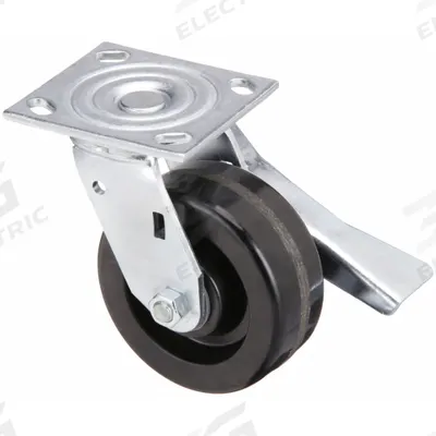 APPROVED VENDOR Plate Caster: Swivel, Side Brake, Phenolic, 5 in Wheel Dia, 2 in Wheel Wd - Medium-Duty Plate Casters