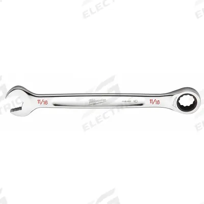 MILWAUKEE Ratcheting Combination Wrench: Chrome Vanadium Steel, Chrome, 11/16 in Head Size - SAE 12-Point Ratcheting Combination Wrenches