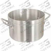 CRESTWARE Sauce Pot: 28 qt Capacity, Aluminum, Riveted, Silver, Aluminum Handle, NSF Certified (MPN SAU28). Key specifications — NSF Certified: Yes; Body Material: Aluminum; Brand: CRESTWARE; Body Style: Straight; Handle Material: Aluminum; Handle Type: Riveted; Material: Aluminum.