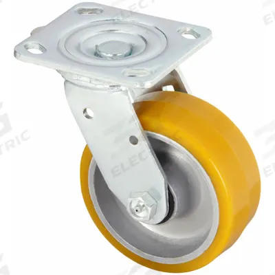APPROVED VENDOR Plate Caster: Swivel, No Brake, Polyurethane, 6 in Wheel Dia., 2 in Wheel Wd - General-Purpose Maintenance-Free Plate Casters