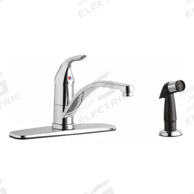 CHICAGO FAUCETS Low Arc Kitchen Faucet: 430, Brass, Single-Post, Deck, 4 Mounting Holes - Single-Post Kitchen Faucets